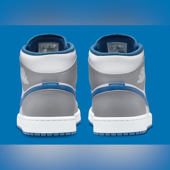 Nike Air Jordan 1 Mid True Blue Grey White Shoes Men DQ8426-014 (GS) DQ8423-014 - Picture 3 of 11